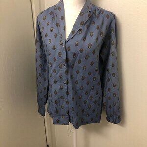 Vintage 1970s Jantzen Women's Printed Collared Button Down Top